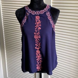 Blue and Peach Embroidered Top